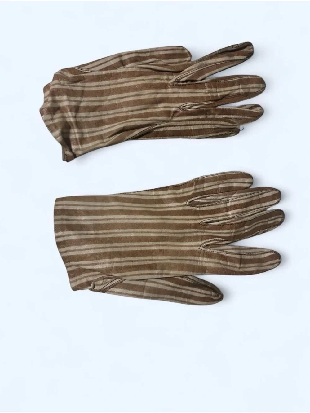 Vintage Women’s Striped Brown Cotton Gloves
